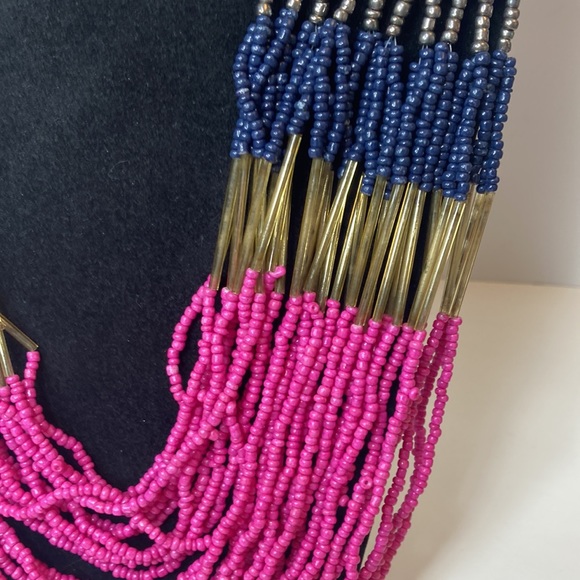 25" Large Pink Beaded Statement Necklace Multi Strand - Picture 3 of 13